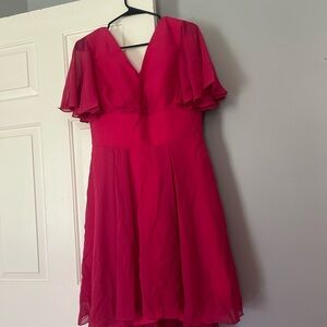 Pink Flutter Sleeve V-Neck Mini Dress for Weddings